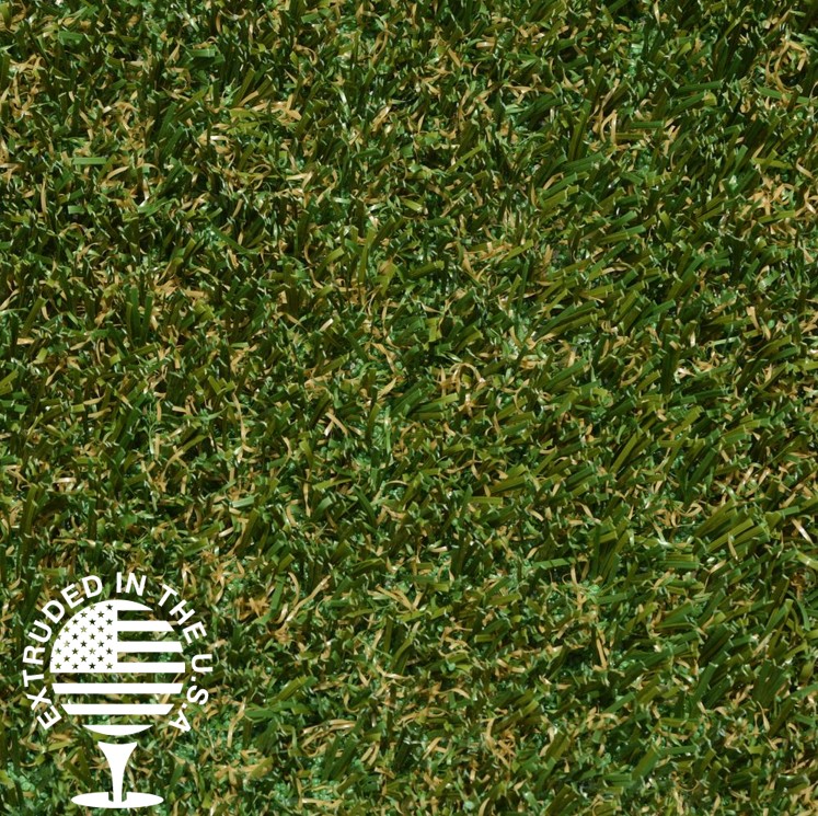 Close up image of brown and green artificial grass