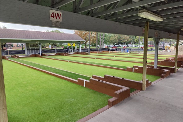 Asheville Bocce Ball Game using artificial grass