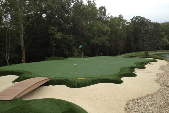 Asheville artificial putting green with natural surroundings